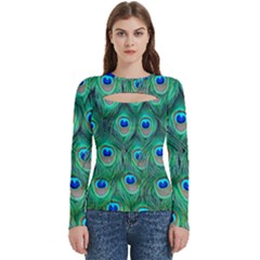 Peacock Feathers, Bonito, Bird, Blue, Colorful, Feathers Women s Cut Out Long Sleeve T-shirt by nateshop