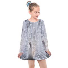 White Feathers, Animal, Bird, Feather, Peacock Kids  Long Sleeve Dress by nateshop