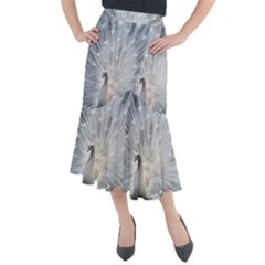 White Feathers, Animal, Bird, Feather, Peacock Midi Mermaid Skirt by nateshop