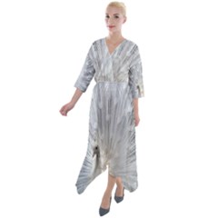 White Feathers, Animal, Bird, Feather, Peacock Quarter Sleeve Wrap Front Maxi Dress by nateshop