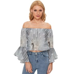 White Feathers, Animal, Bird, Feather, Peacock Off Shoulder Flutter Bell Sleeve Top by nateshop