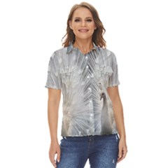 White Feathers, Animal, Bird, Feather, Peacock Women s Short Sleeve Double Pocket Shirt