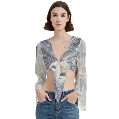 White Feathers, Animal, Bird, Feather, Peacock Trumpet Sleeve Cropped Top by nateshop