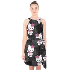 Hello Kitty, Pattern, Supreme Halter Collar Waist Tie Chiffon Dress by nateshop