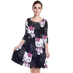 Hello Kitty, Pattern, Supreme Quarter Sleeve Waist Band Dress by nateshop