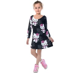 Hello Kitty, Pattern, Supreme Kids  Long Sleeve Velvet Dress by nateshop