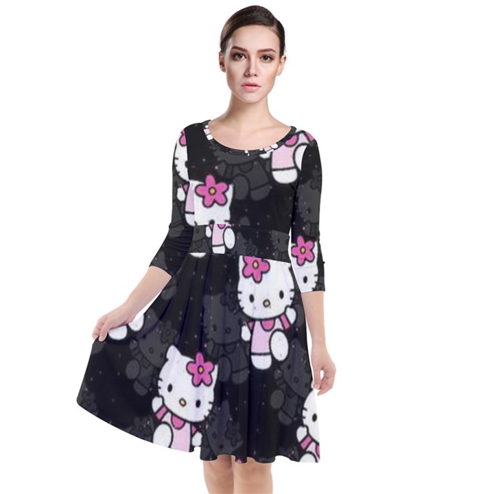 Hello Kitty, Pattern, Supreme Quarter Sleeve Waist Band Dress