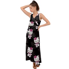 Hello Kitty, Pattern, Supreme V-neck Chiffon Maxi Dress by nateshop