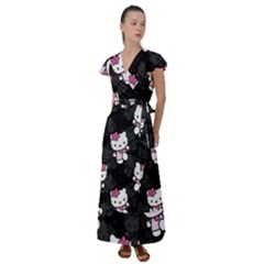 Hello Kitty, Pattern, Supreme Flutter Sleeve Maxi Dress by nateshop