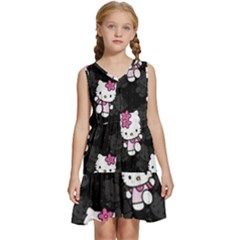 Hello Kitty, Pattern, Supreme Kids  Sleeveless Tiered Mini Dress by nateshop