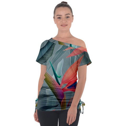 Beauty, Flowers, Green, Huawei Mate Off Shoulder Tie-up T-shirt by nateshop