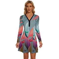 Beauty, Flowers, Green, Huawei Mate Long Sleeve Deep V Mini Dress 