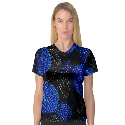 Berry, One,berry Blue Black V-neck Sport Mesh T-shirt by nateshop