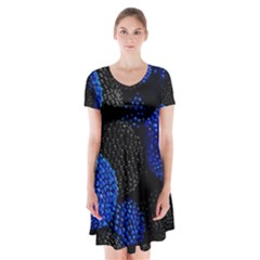 Berry, One,berry Blue Black Short Sleeve V-neck Flare Dress by nateshop