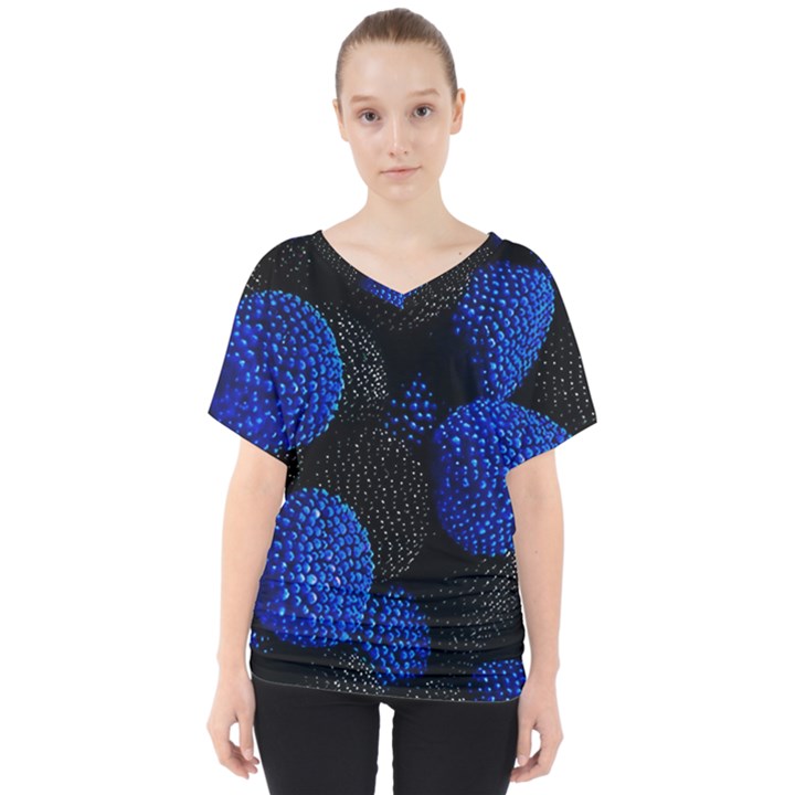 Berry, One,berry Blue Black V-Neck Dolman Drape Top