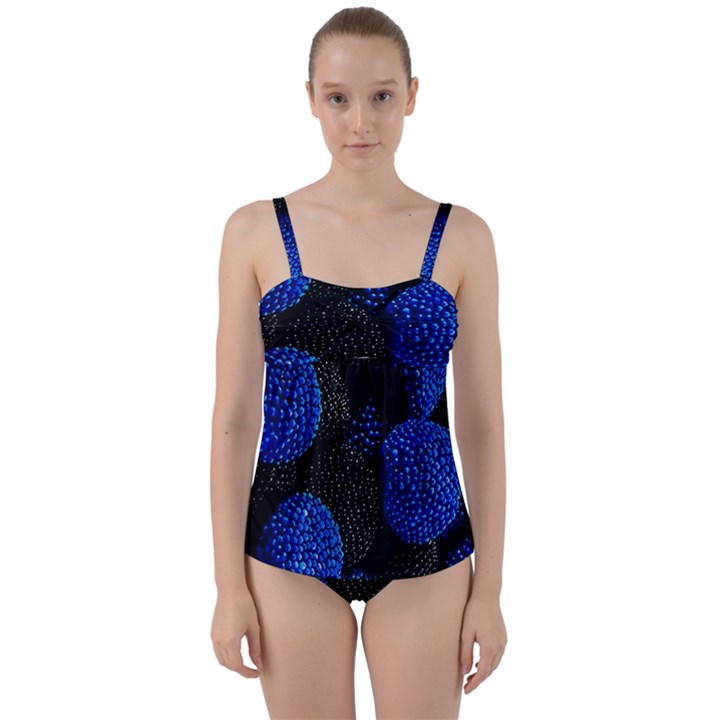 Berry, One,berry Blue Black Twist Front Tankini Set