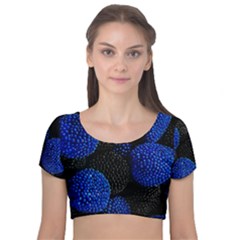 Berry, One,berry Blue Black Velvet Short Sleeve Crop Top  by nateshop