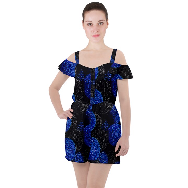 Berry, One,berry Blue Black Ruffle Cut Out Chiffon Playsuit