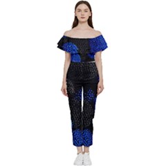 Berry, One,berry Blue Black Bardot Ruffle Jumpsuit by nateshop