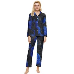 Berry, One,berry Blue Black Womens  Long Sleeve Velvet Pocket Pajamas Set by nateshop