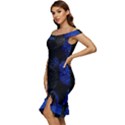 Berry, One,berry Blue Black Off Shoulder Ruffle Split Hem Bodycon Dress View2