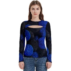 Berry, One,berry Blue Black Women s Cut Out Long Sleeve T-shirt by nateshop