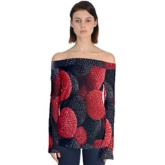 Berry,curved, Edge, Off Shoulder Long Sleeve Top by nateshop