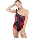 Berry,curved, Edge, Frilly One Shoulder Swimsuit View1