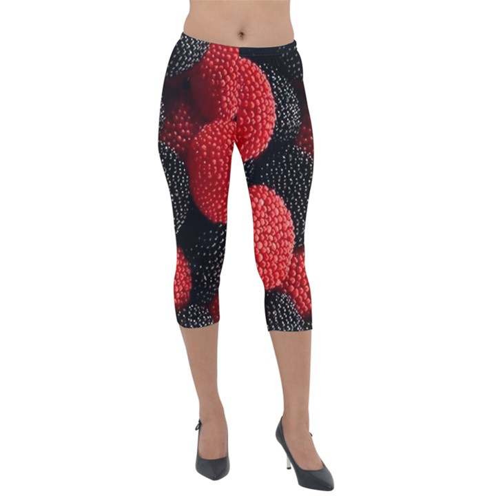 Berry,curved, Edge, Lightweight Velour Capri Leggings 