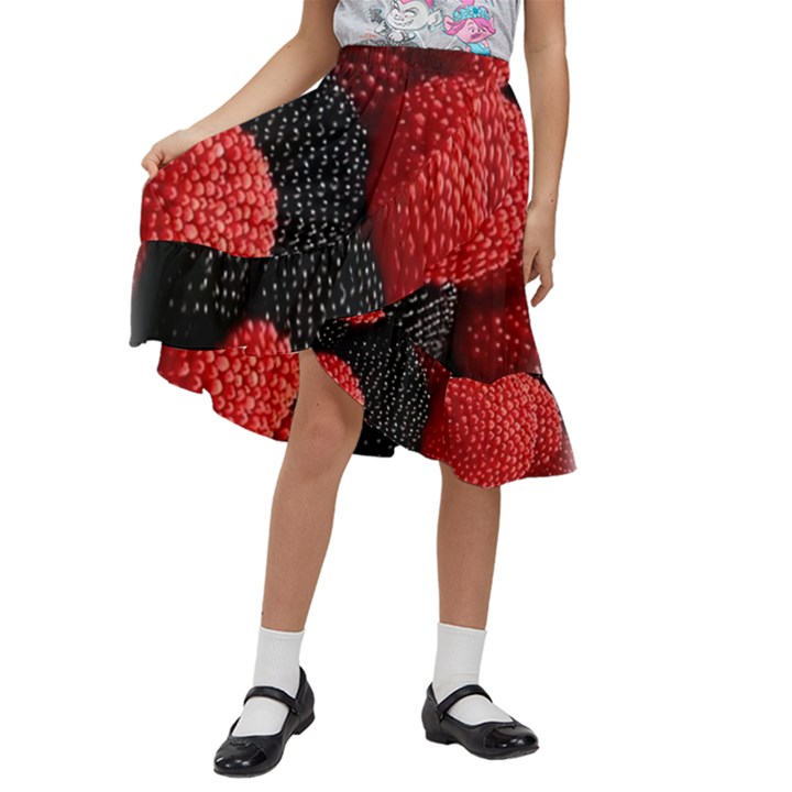 Berry,curved, Edge, Kids  Ruffle Flared Wrap Midi Skirt