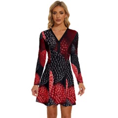 Berry,curved, Edge, Long Sleeve Deep V Mini Dress  by nateshop