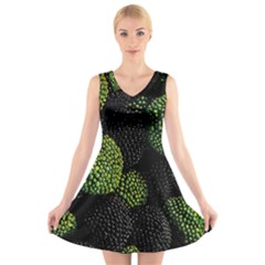 Berry,note, Green, Raspberries V-neck Sleeveless Dress by nateshop