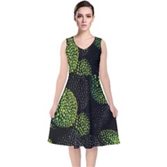 Berry,note, Green, Raspberries V-neck Midi Sleeveless Dress  by nateshop