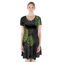 Berry,note, Green, Raspberries Short Sleeve V-neck Flare Dress by nateshop