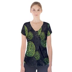 Berry,note, Green, Raspberries Short Sleeve Front Detail Top by nateshop