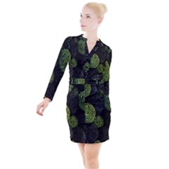 Berry,note, Green, Raspberries Button Long Sleeve Dress by nateshop