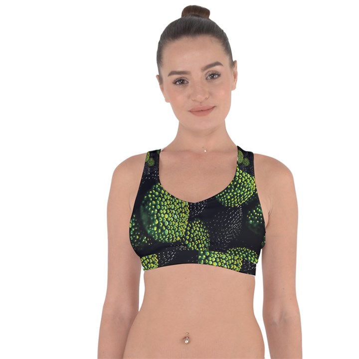 Berry,note, Green, Raspberries Cross String Back Sports Bra