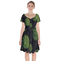 Berry,note, Green, Raspberries Short Sleeve Bardot Dress