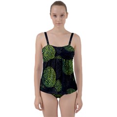 Berry,note, Green, Raspberries Twist Front Tankini Set by nateshop