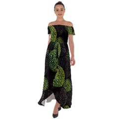 Berry,note, Green, Raspberries Off Shoulder Open Front Chiffon Dress by nateshop