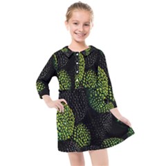 Berry,note, Green, Raspberries Kids  Quarter Sleeve Shirt Dress by nateshop