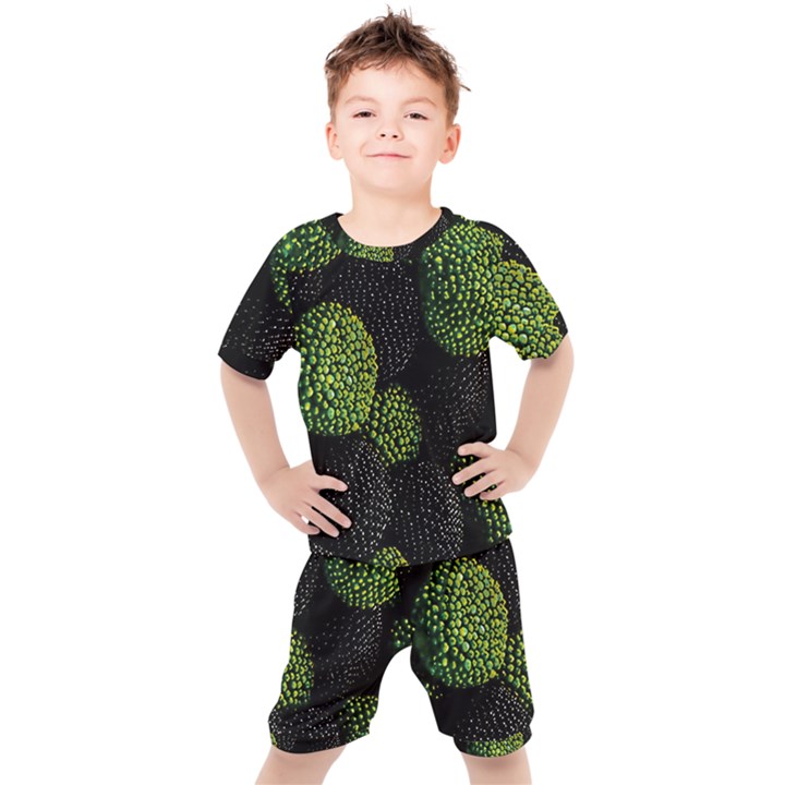 Berry,note, Green, Raspberries Kids  T-Shirt and Shorts Set