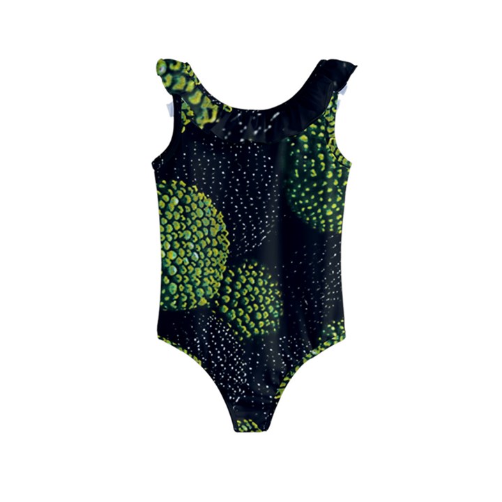 Berry,note, Green, Raspberries Kids  Frill Swimsuit