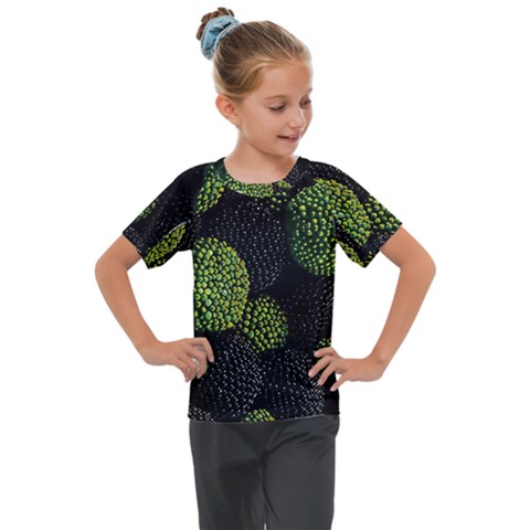 Berry,note, Green, Raspberries Kids  Mesh Piece T-shirt by nateshop