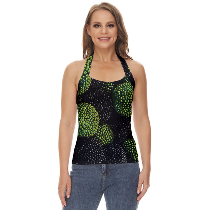 Berry,note, Green, Raspberries Basic Halter Top