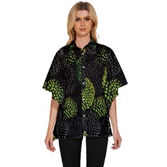 Berry,note, Green, Raspberries Women s Batwing Button Up Shirt