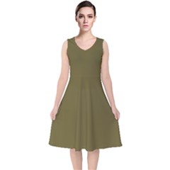 Brown, Color, Background, Monochrome, Minimalism V-neck Midi Sleeveless Dress  by nateshop