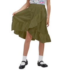 Brown, Color, Background, Monochrome, Minimalism Kids  Ruffle Flared Wrap Midi Skirt by nateshop