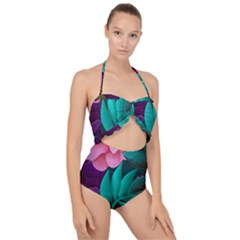 Eaves, Mate, Pink, Purple, Stock Wall Scallop Top Cut Out Swimsuit by nateshop