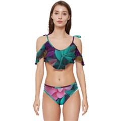 Eaves, Mate, Pink, Purple, Stock Wall Ruffle Edge Tie Up Bikini Set	